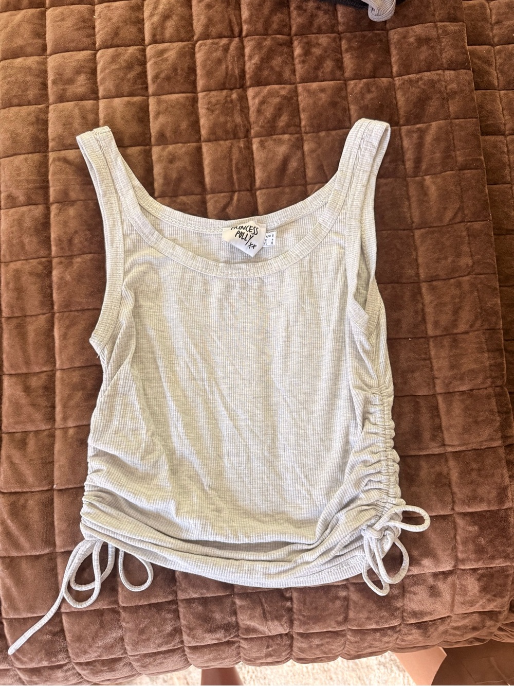 Princess Polly Light Gray Ribbed Ruched Tank